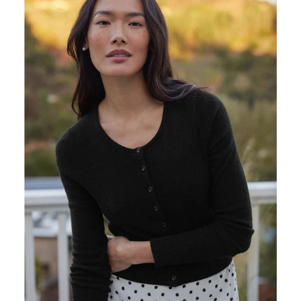 Jenni Kayne Cashmere Finley Cardigan Women’s L Black 100% Cashmere Button Front